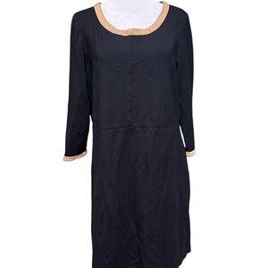 J. Jill Black Stretch Knit Dress with Tan Trim Scoop Neck Size L